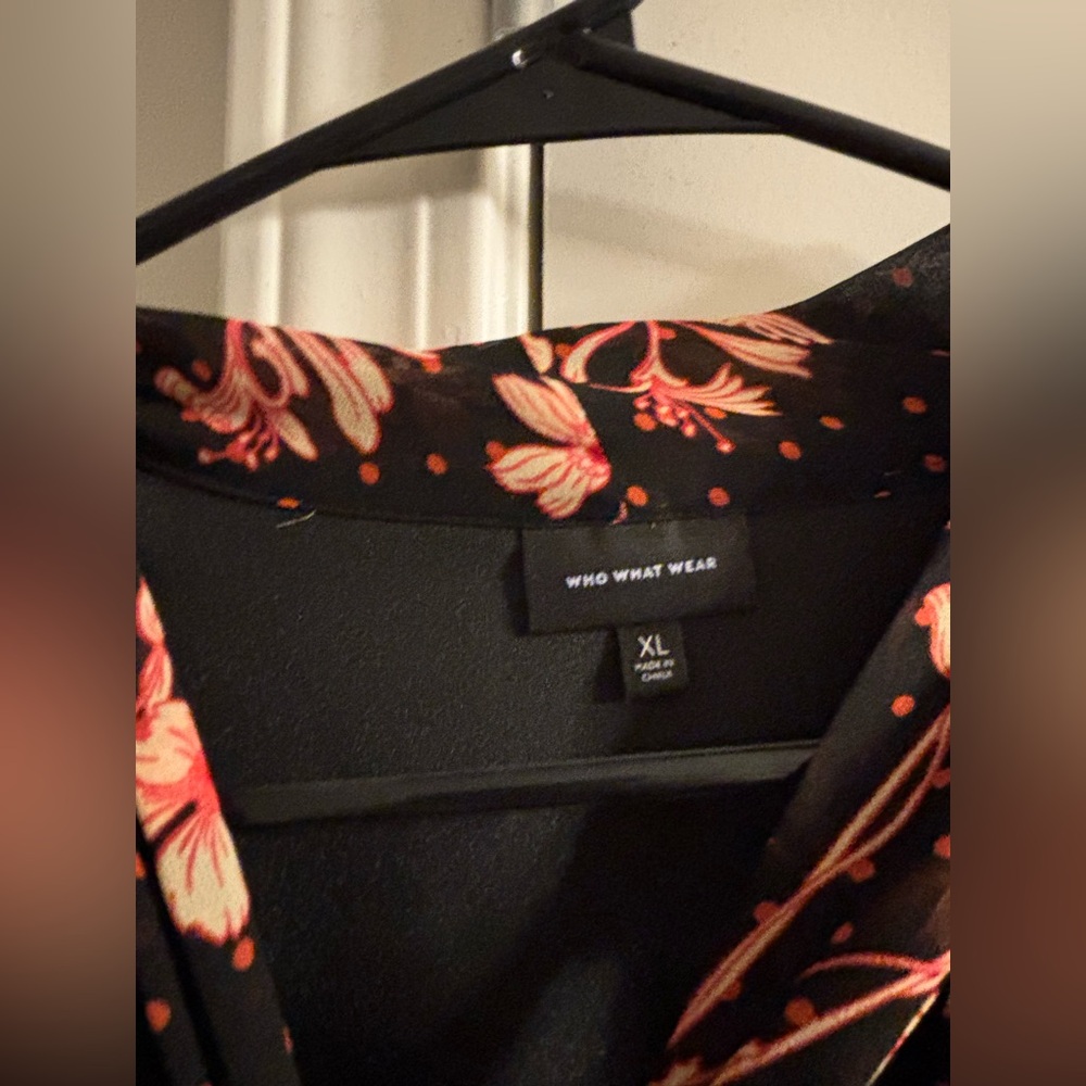 Who What Wear Black Midi Dress with Pink Floral Print - Picture 2 of 2